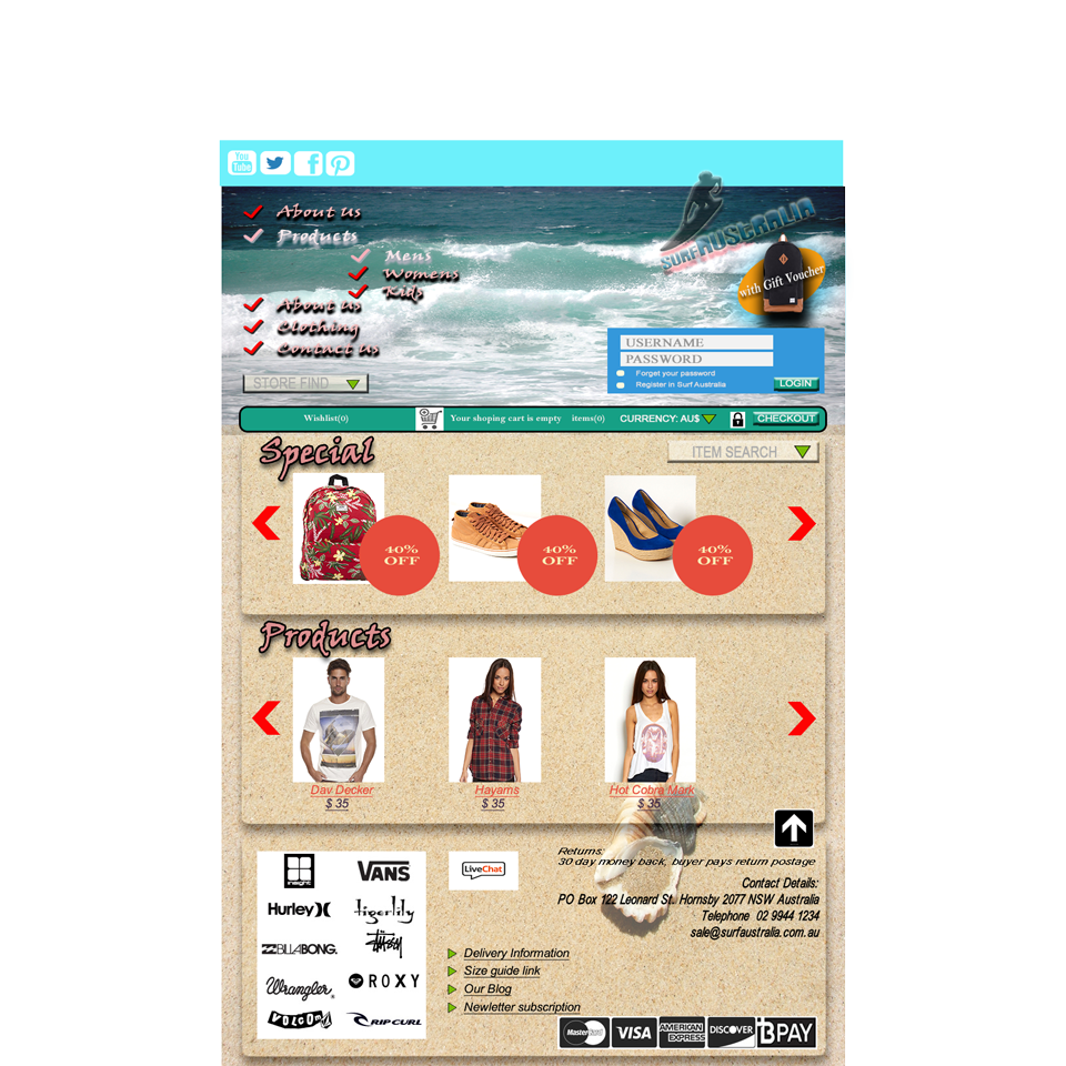 Surf Australia Web Design - Online Shopping example