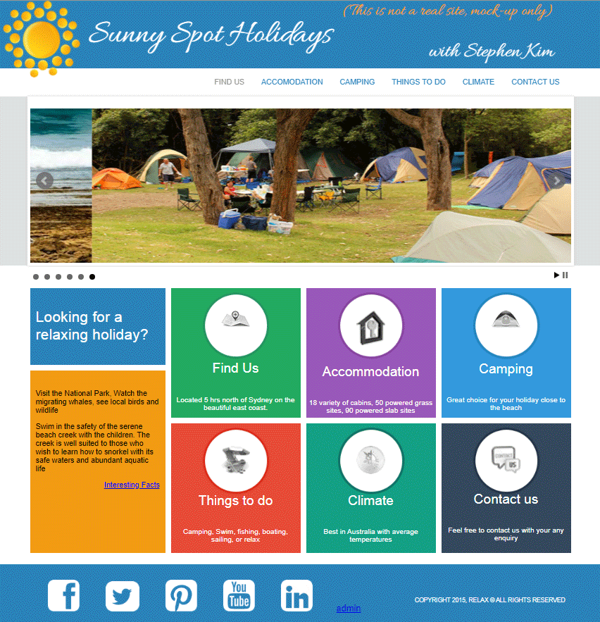 Sunny Spot Holidays - website for camping site example
